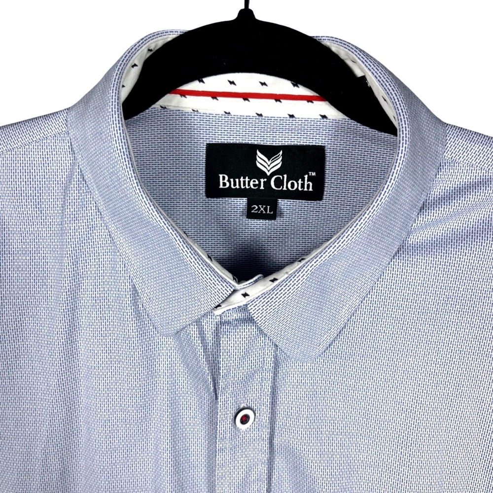 Butter Cloth Button Down Shirt Mens 2XL Light Blue Micro-Stripe Long Sleeve